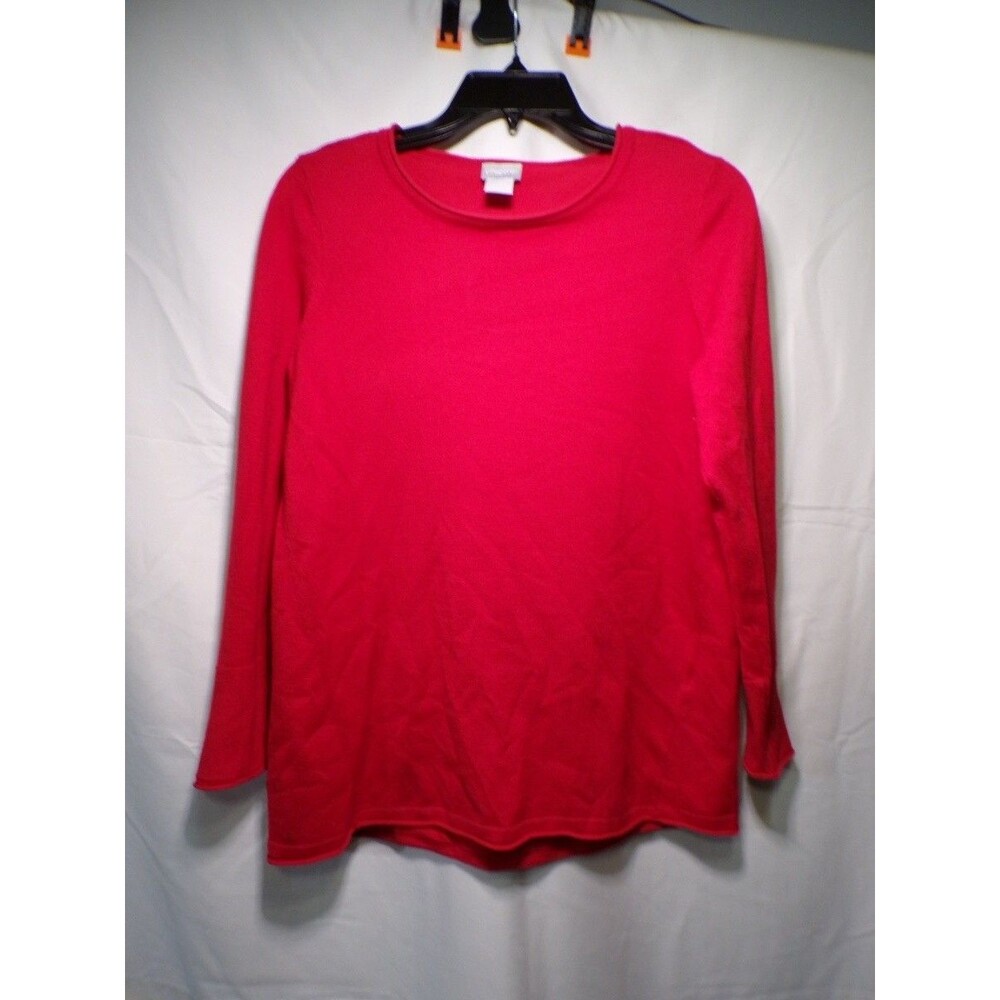 Chico's Women's Red Knit Pullover Top Size 0 Long Sleeve Crew Neck